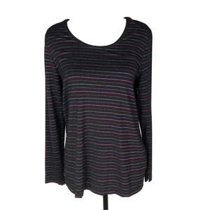 Women's Size 1 Black Colorful Striped  Metallic, Chico's Long‎ Sleeve Top